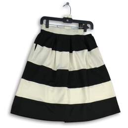 NWT Womens White Black Striped Pleated Elastic Waist Pull-On A-Line Skirt Sz XXS alternative image