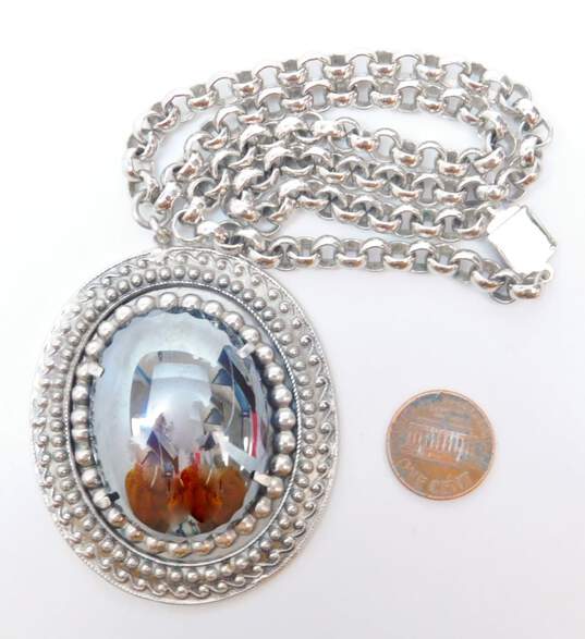 Vintage Whiting & Davis Silver Tone Faux Hematite Pendant Necklace 93.1g image number 5