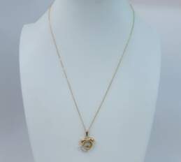 14K Two Tone Gold Interlocked Hearts Pendant On Box Chain Necklace 3.0g