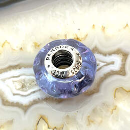Designer Pandora S925 ALE Sterling Silver Purple Murano Beaded Charm w/ Bag