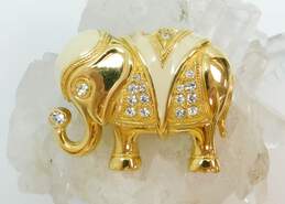 Vintage Kenneth Jay Lane for Avon Icy Rhinestone Gold Tone Elephant Pendant Brooch 22.6g