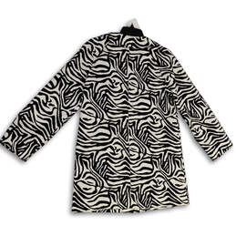 Womens White Black Zebra Print Long Sleeve Collared Trench Coat Size Small alternative image