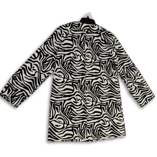 Womens White Black Zebra Print Long Sleeve Collared Trench Coat Size Small image number 2
