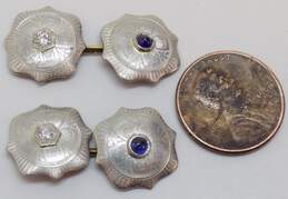 Vintage 14k White Gold Diamond Accent & Blue Spinel Cufflinks 4.6g alternative image