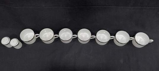 Bundle of 7 Nikko White Ceramic w/Silver Tone Rim Cups and Matching Salt & Pepper Shaker image number 2