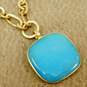 Glow Sheila Fajl Thailand Goldtone Amazonite Cabochon Square Pendant Brushed Hammered Fancy Chain Necklace 48.4g image number 1