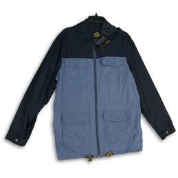 Eddie Bauer Mens Navy Blue Long Sleeve Hooded Full Zip Rain Coat Size L