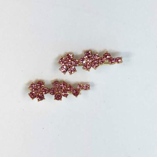 Designer Kate Spade New York Gold-Tone Pink Flower Ear Climbers Drop Earrings image number 2