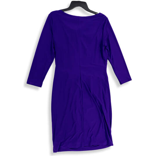 Womens Purple Pleated Draped Long Sleeve Knee Length Sheath Dress Size 14 image number 2