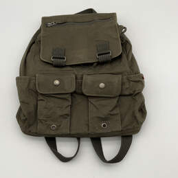 Womens Green Outer Pockets Adjustable Shoulder Strap Zipper Flap Backpack