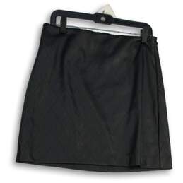 Loft Womens Black Diamond Flat Front Side Zip Short A-Line Skirt Size 8