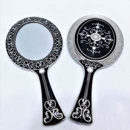 2 Black Metal Ornate Handheld Mirrors