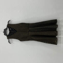 Womens Black Gold Striped V-Neck Sleeveless Back Zip Fit & Flare Dress Size S