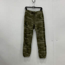 Womens Green Camouflage Elastic Waist Tapered Leg Sweatpants Size 1