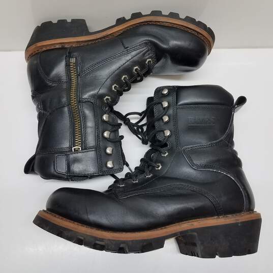 Men's black leather lug sole biker combat boots 11 image number 3