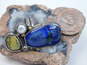 Signed NLSW 925 & Vermeil Blue & Yellow Dichroic Art Glass & White Pearl Granulated Unique Ring 12.3g image number 4