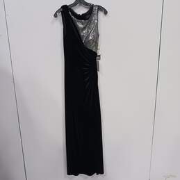 Women's Adrianna Papell Black Velvet with Silver Sequin A-Line Dress Sz 8