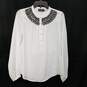 Womens White Beaded Embellished Long Sleeve Henley Neck Blouse Top Size XS image number 1