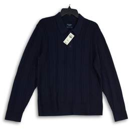 NWT Abercrombie & Fitch Mens Navy Blue Knitted Collared Pullover Sweater Size L