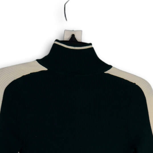 Womens Green White Knitted Mock Neck Long Sleeve Pullover Sweater Size S image number 4