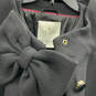 Womens Black Long Sleeve Side Collar Bow Button Front Overcoat Size Small image number 3
