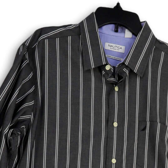 Mens Black White Striped Long Sleeve Collared Fit Button-Up Shirt Size L image number 3