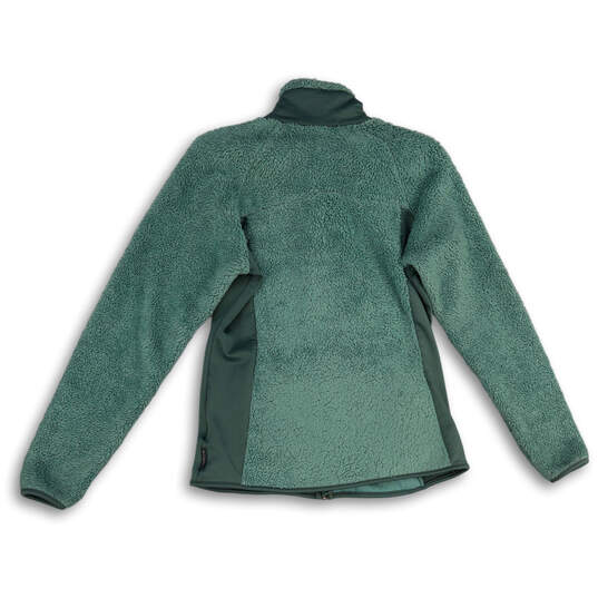 Womens Green Mock Neck Pockets Long Sleeve Full-Zip Jacket Size Medium image number 2