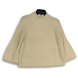 NWT Womens Beige Knitted Turtleneck Bell Sleeve Pullover Sweater Size Small