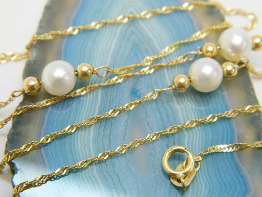 14K Yellow Gold Pearl Station Necklace for Repair 2.4g image number 3