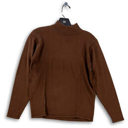 Womens Brown Long Sleeve Mock Neck Knitted Pullover Sweater Size Small