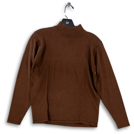 Womens Brown Long Sleeve Mock Neck Knitted Pullover Sweater Size Small image number 1