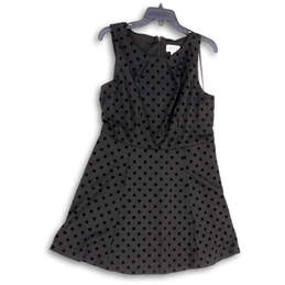 Womens Gray Black Polka Dot Round Neck Sleeveless A-Line Dress Size Large