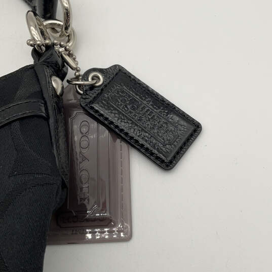Womens Black Signature Print Bag Charm Inner Pocket Zipper Handbag image number 5