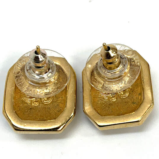 Designer Swarovski Gold-Tone Clear Rhinestone Push Back Stud Earrings image number 4