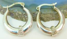 10k White Gold Diamond Accent Oblong Hoop Earrings 1.1g