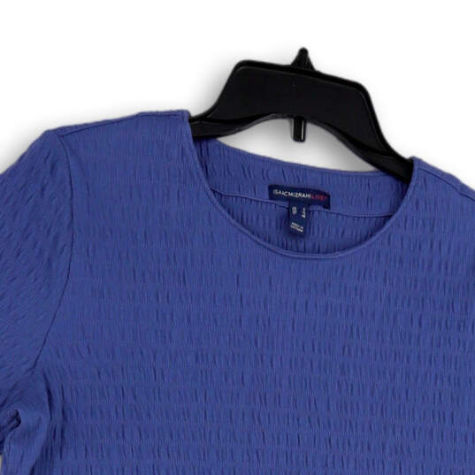 Womens Blue Round Neck Short Sleeve Stretch Pullover Blouse Top Size Small image number 3