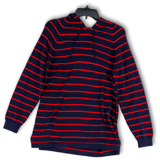 Mens Blue Red Striped Long Sleeve Pockets Pullover Hoodie Size Medium image number 1