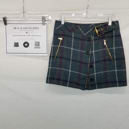AUTHENTICATED Gucci Blue Plaid Wool Skirt Size 42