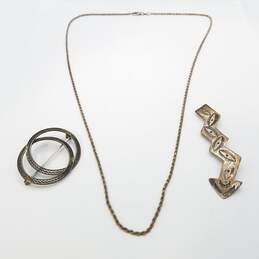 L.C. Sterling Silver Rope 23 1/2 Chain Necklace Double Circle Serpent Brooch Bundle 3pcs 19.0g