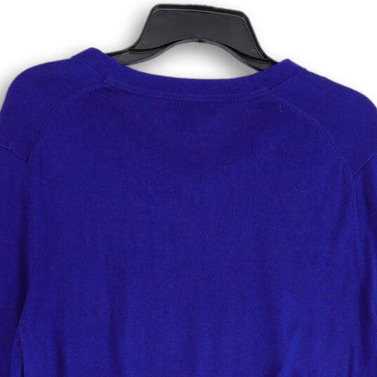 Womens Blue Knitted V-Neck Long Sleeve Pullover Sweater Size Large image number 4
