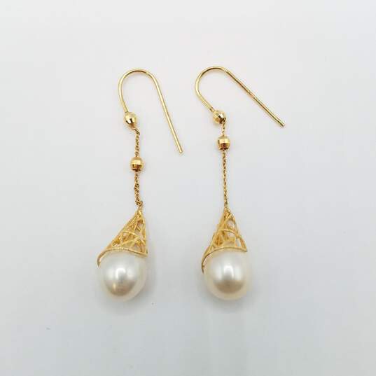 14K Gold FW Pearl 2in Drop Earrings 4.2g image number 3