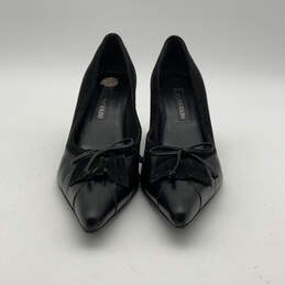 Womens Black Leather Pointed Toe Classic Slip On Kitten Pump Heels Size 6 M alternative image