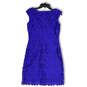 Womens Blue Floral Lace Bateau Neck Sleeveless Back Zip Sheath Dress Size 4 image number 2