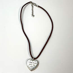 Designer Brighton Silver-Tone Brown Leather Cord Heart Pendant Necklace alternative image