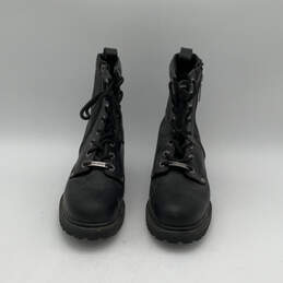 Womens Black Leather Round Toe Side Zip Lace-Up Motorcycle Boots Size 9.5 alternative image