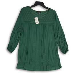 NWT Suzanne Betro Womens Green Scoop Neck Long Sleeve Tunic Blouse Top Size XL