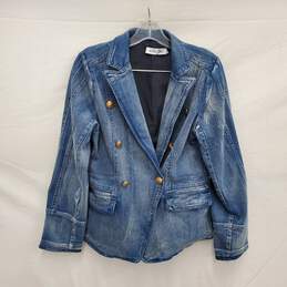 Niki Lund WM's Wash Stretch Button Blue Denim & Gold Button Jean Jacket Size S