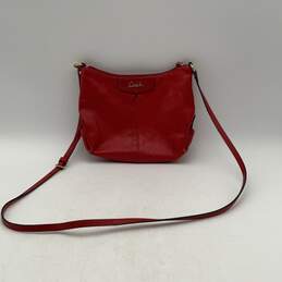Coach Womens Red Leather Adjustable Strap Inner Zip Pocket Crossbody Bag