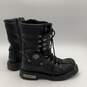 Mens Black Leather Round Toe Lace-Up Side Zipper Biker Boots Size 8.5 image number 3