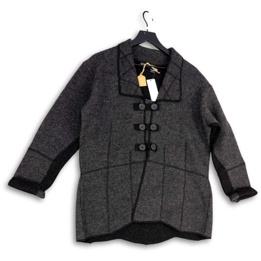 NWT Womens Black Wool Collared Long Sleeve Button Front Jacket Size XL image number 1